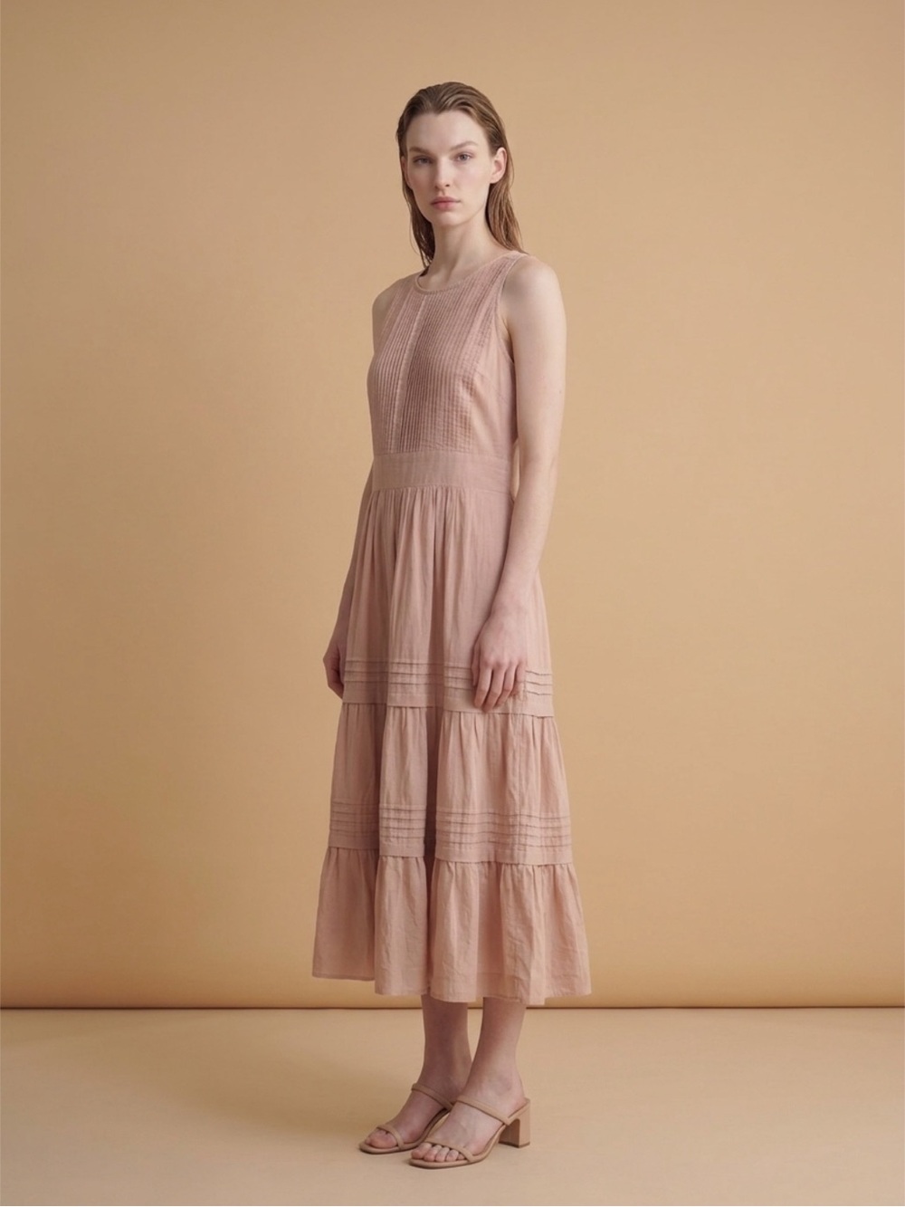 Mango Light Pink Tiered Maxi Dress